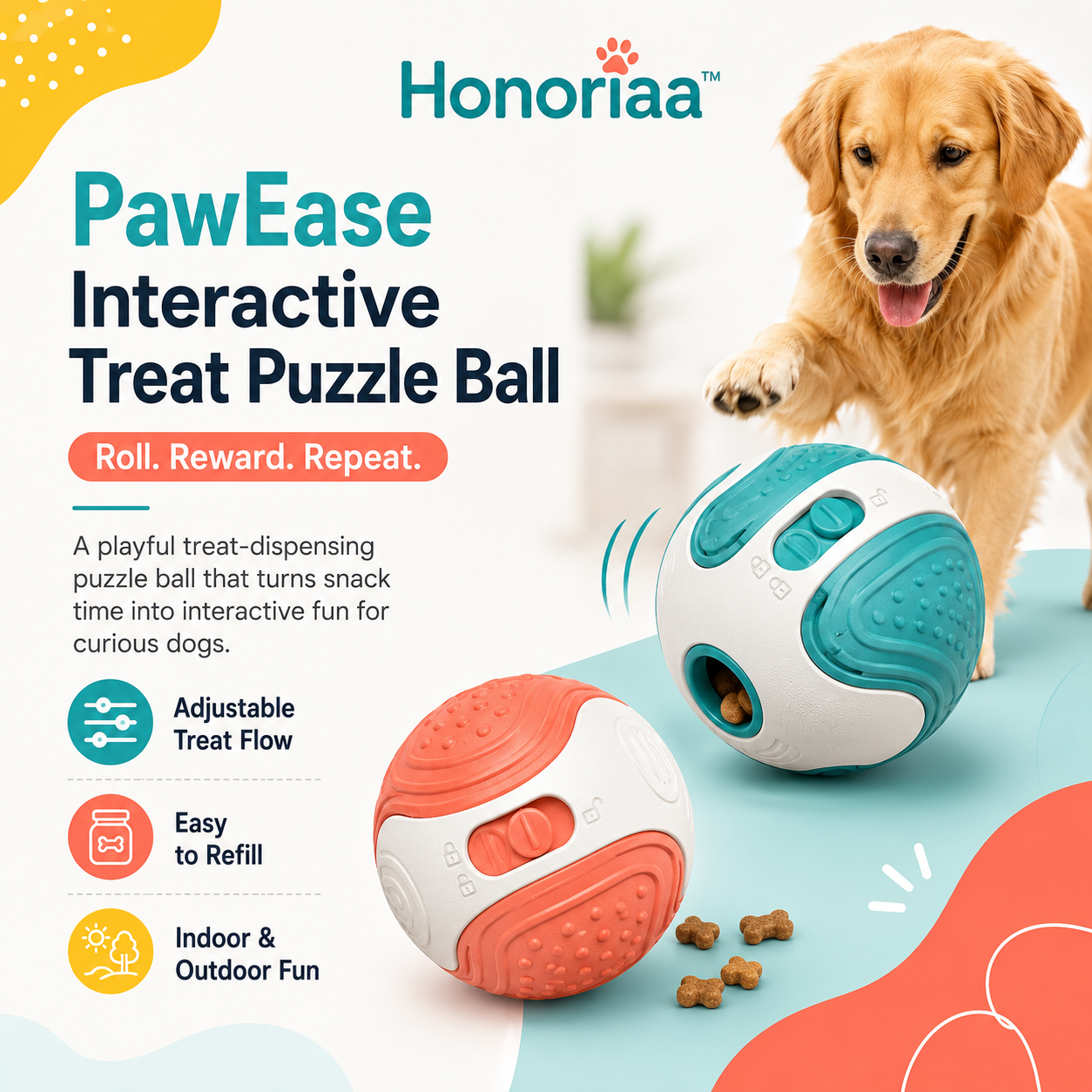 Honoriaa™ PawEase Interactive Treat Puzzle Ball