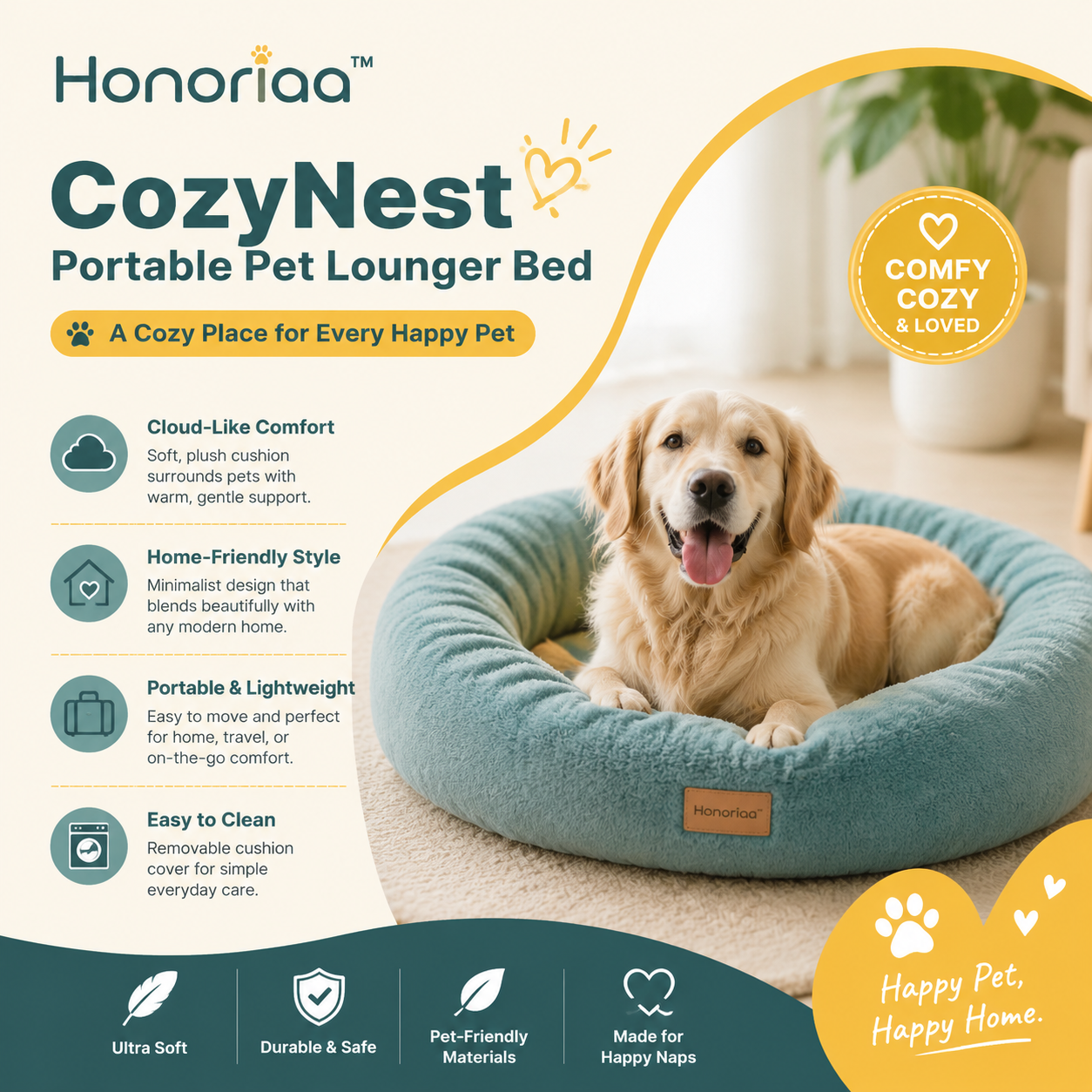 Honoriaa™ CozyNest Portable Pet Lounger Bed